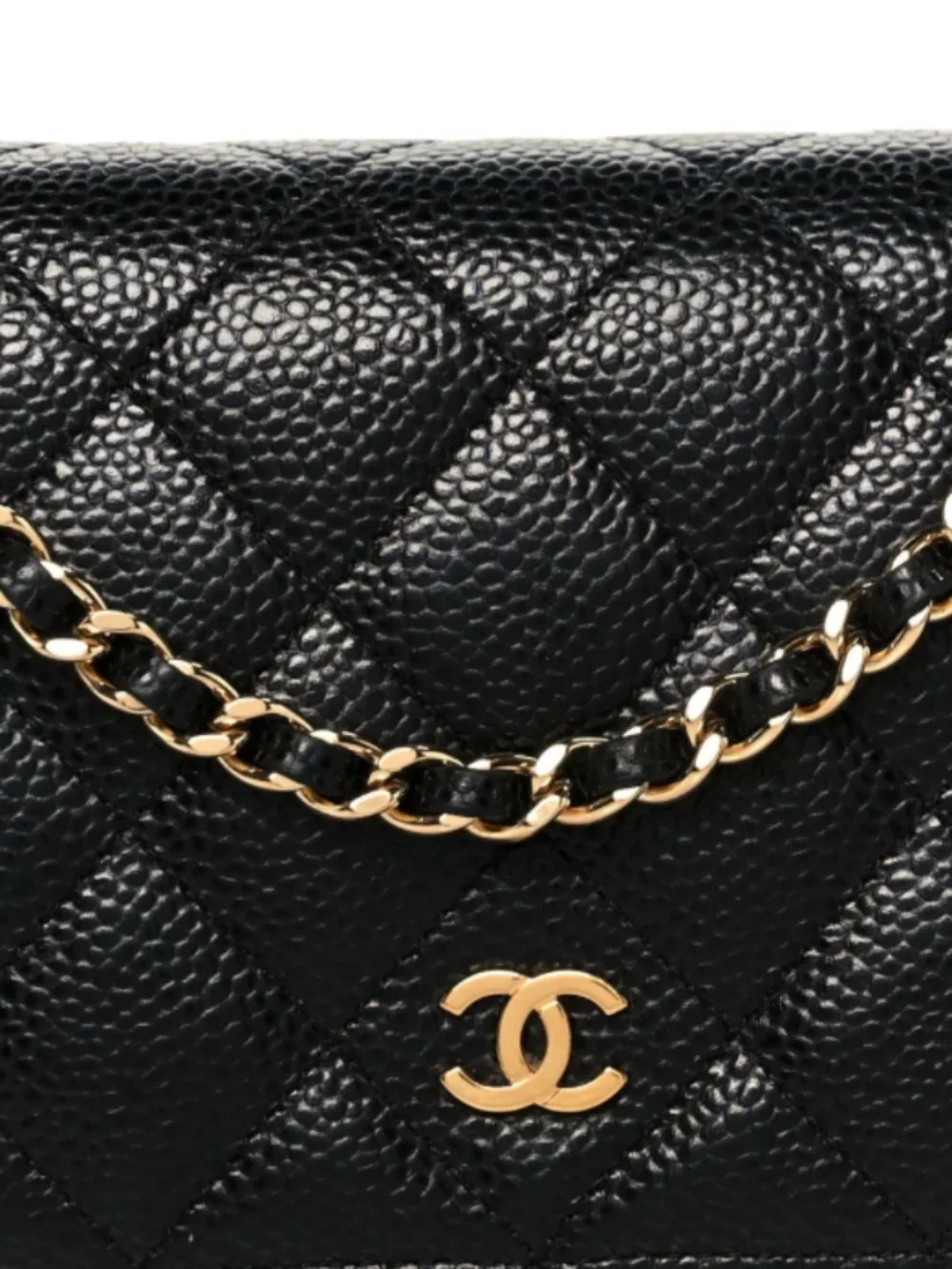 CHANEL | WOC | CHANEL Black Quilted Leather Chain Wallet with Gold Hardware
